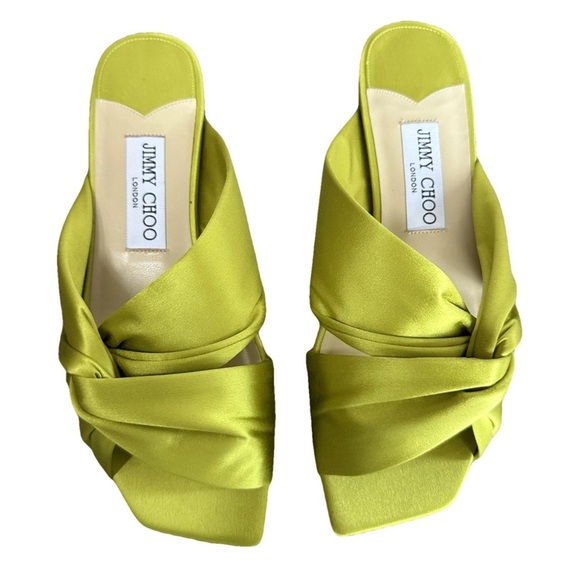 Jimmy Choo Narisa Lime Satin Flat with Knotted Detail - Picture 1 of 12